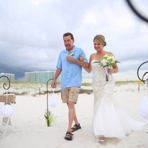father walking with bride wedding photography by Beach Weddings Alabama