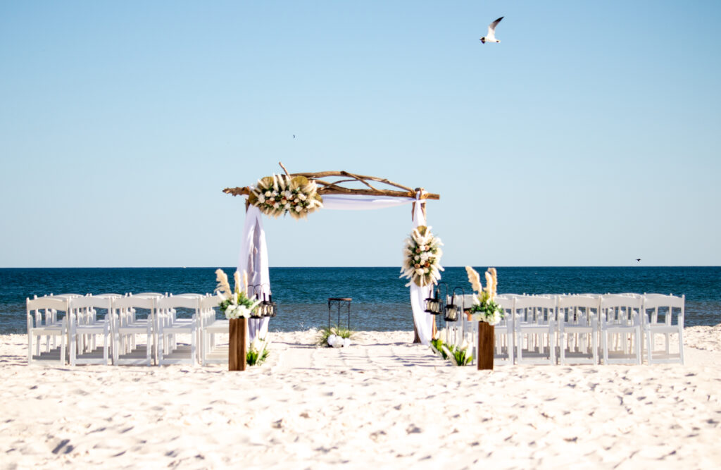 beach wedding packages, Amazing driftwood arch by Beach Weddings Alabama