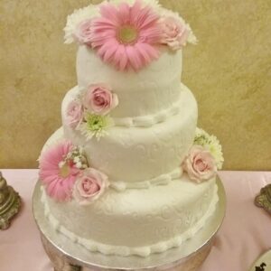 Blush 3 tier wedding cake by Beach Weddings Alabama