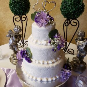 Lavender themed wedding cake by Beach Weddings Alabama