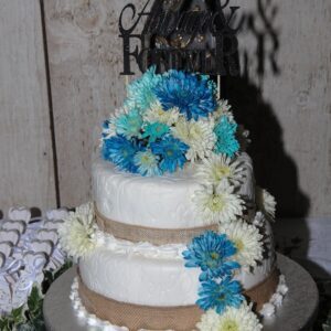 Tan & Blue wedding cake by Beach Weddings Alabama