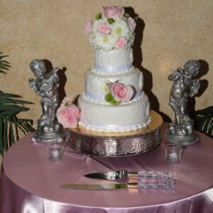 pink flowers wedding cake by Beach Weddings Alabama