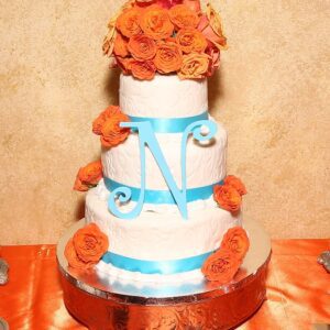 Turquoise n orange Wedding Cake by Beach Weddings Alabama