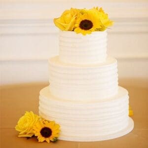 Sunflowers wedding cake by Beach Weddings Alabama