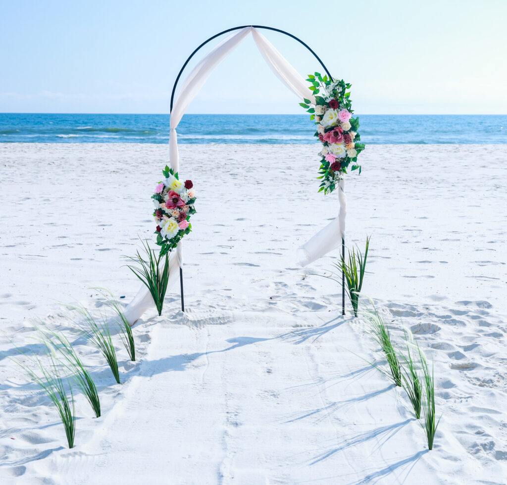 Traditional arch beach wedding in Orange Beach, Perdido Key wedding